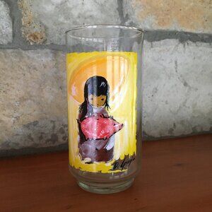 Vintage De Grazia Children Of The Southwest Art Glass Tumbler Libbey Girl w/ Pig